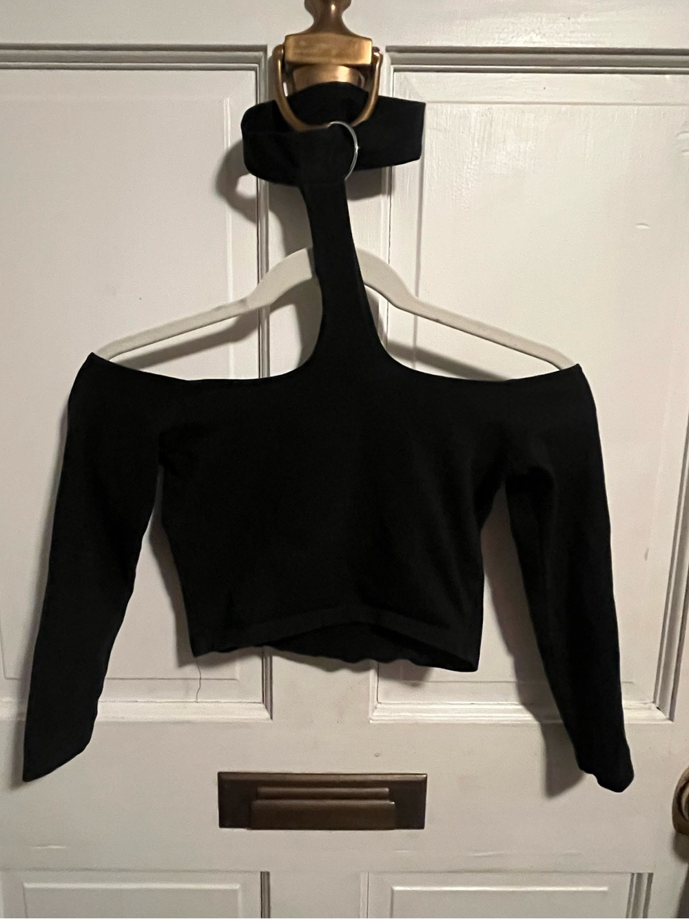 Amanzoo Apparel Black Choker Off Shoulder Long Sleeve Crop Top - Size XS/S